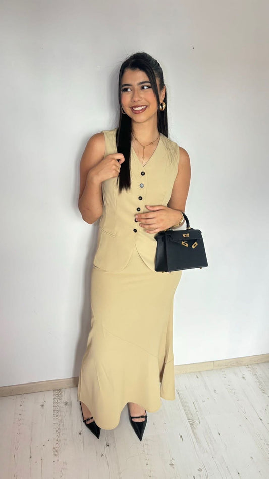 Ensemble jupe et gilet taille haute