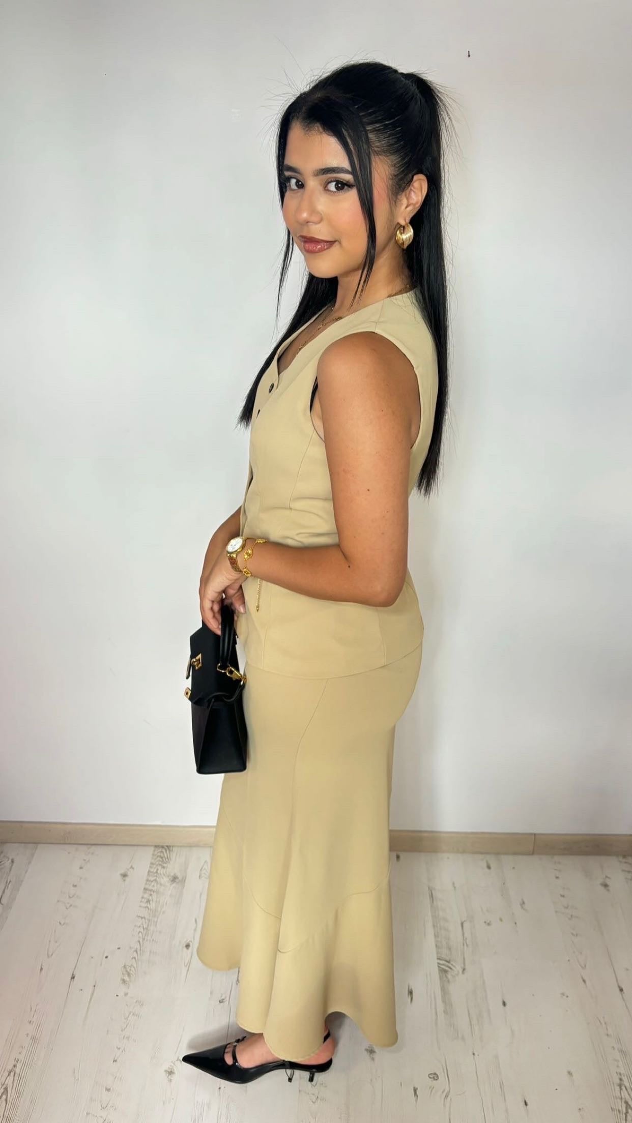 Ensemble jupe et gilet taille haute